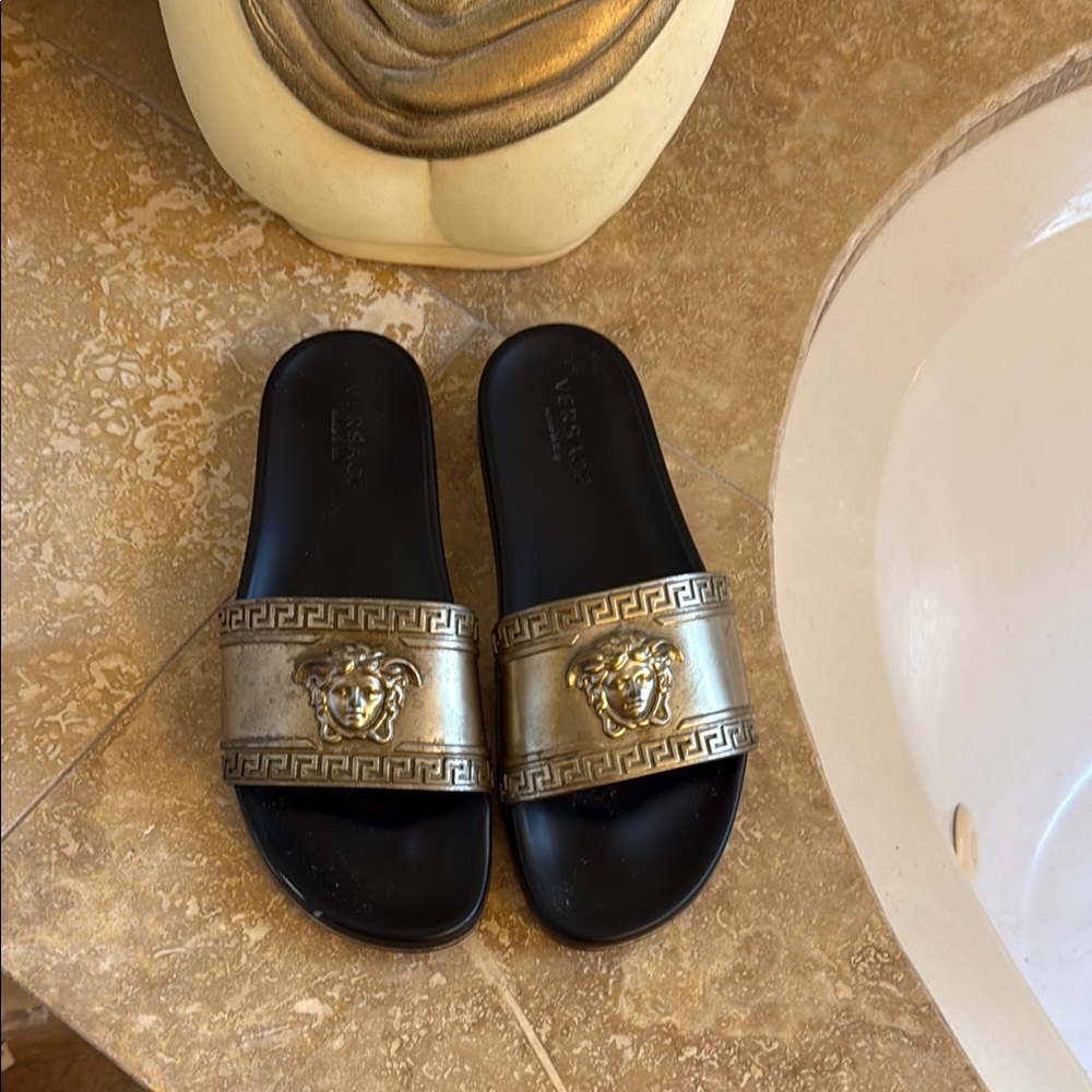 Versace Gold and Black Sandals size 12